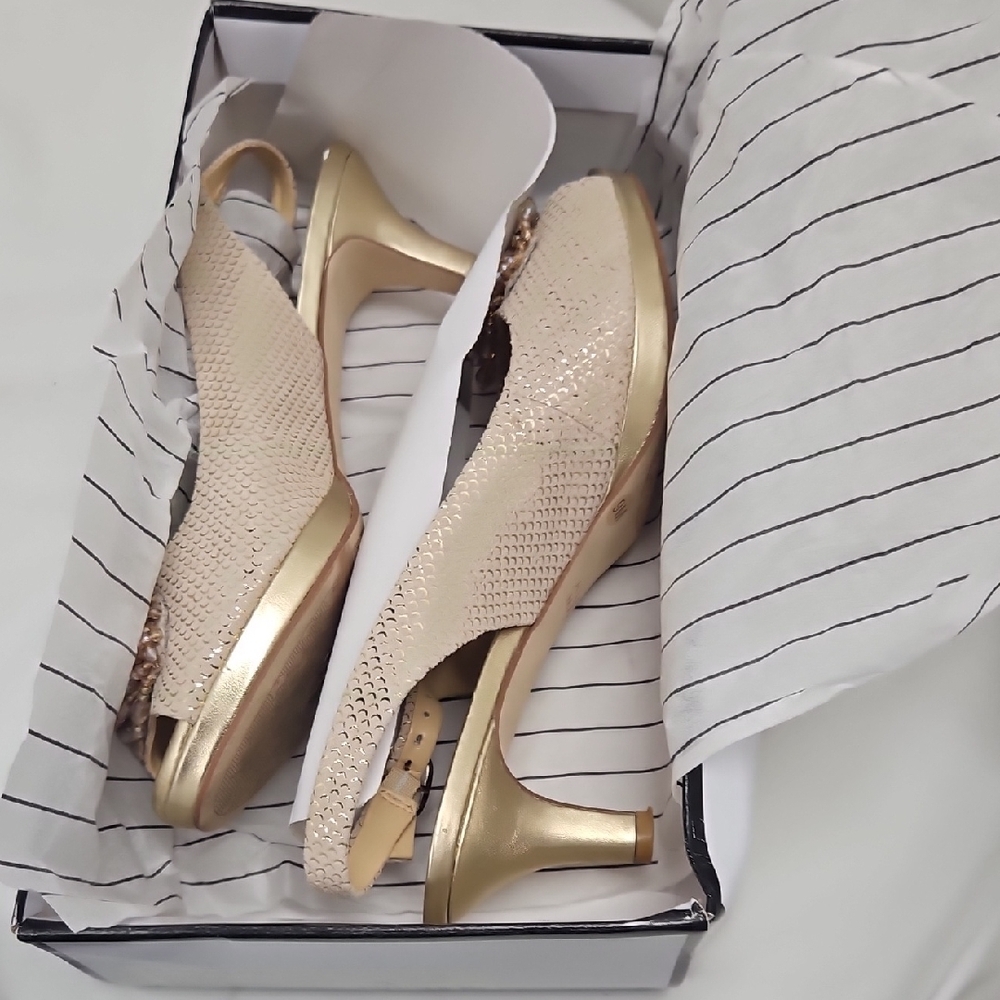 Alex Marie Marla Rhinestone Beaded Gold Pump Heel - Picture 10 of 10